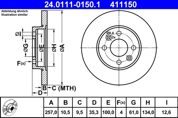 ATE 24.0111-0150.1 - Спирачен диск vvparts.bg