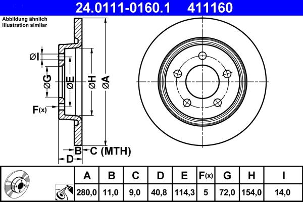 ATE 24.0111-0160.1 - Спирачен диск vvparts.bg