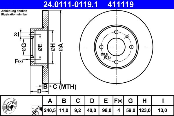 ATE 24.0111-0119.1 - Спирачен диск vvparts.bg