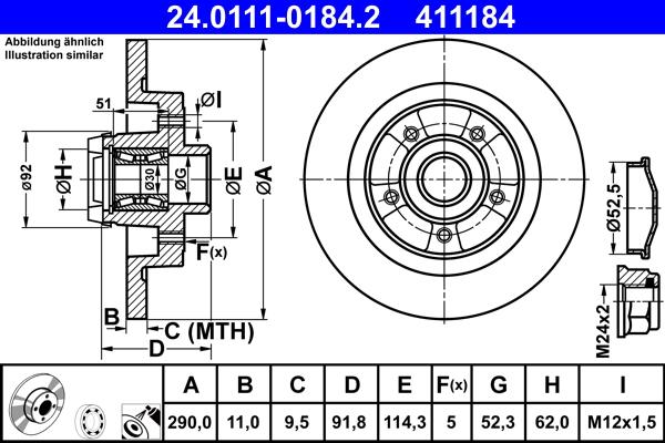 ATE 24.0111-0184.2 - Спирачен диск vvparts.bg