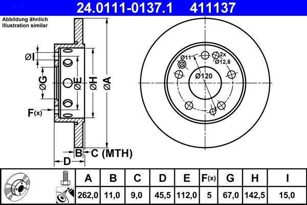 ATE 24.0111-0137.1 - Спирачен диск vvparts.bg