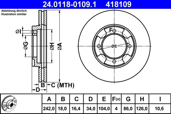 ATE 24.0118-0109.1 - Спирачен диск vvparts.bg