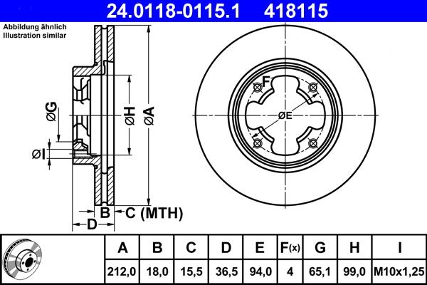 ATE 24.0118-0115.1 - Спирачен диск vvparts.bg