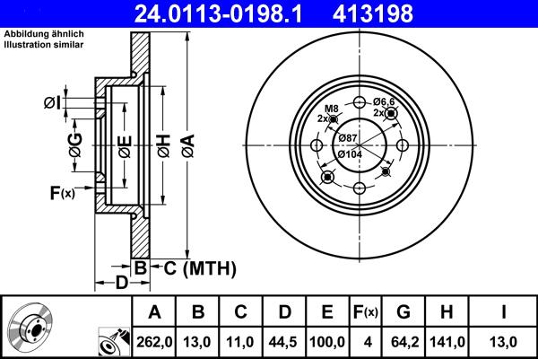 ATE 24.0113-0198.1 - Спирачен диск vvparts.bg