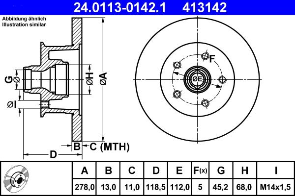 ATE 24.0113-0142.1 - Спирачен диск vvparts.bg