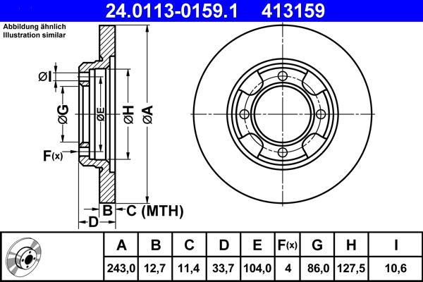 ATE 24.0113-0159.1 - Спирачен диск vvparts.bg