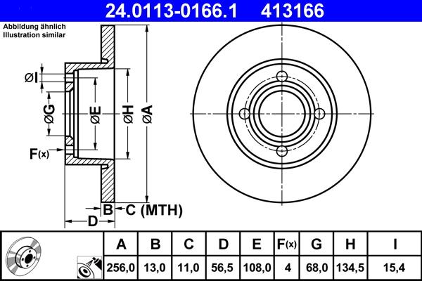 ATE 24.0113-0166.1 - Спирачен диск vvparts.bg