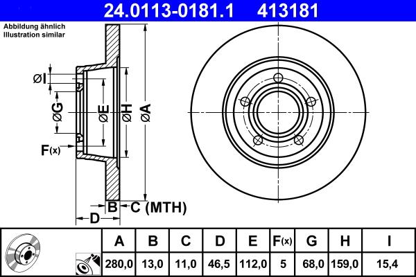 ATE 24.0113-0181.1 - Спирачен диск vvparts.bg