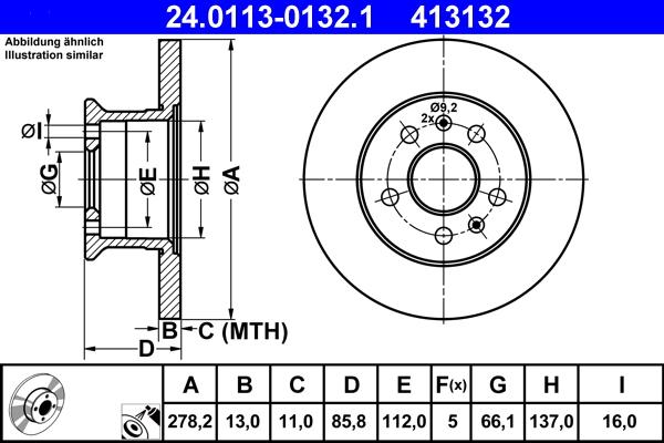 ATE 24.0113-0132.1 - Спирачен диск vvparts.bg