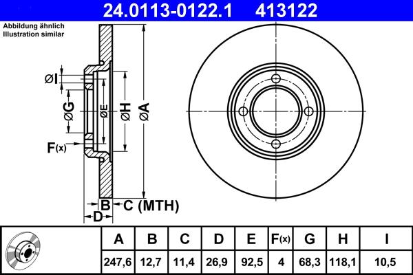 ATE 24.0113-0122.1 - Спирачен диск vvparts.bg