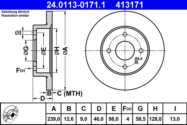 ATE 24.0113-0171.1 - Спирачен диск vvparts.bg