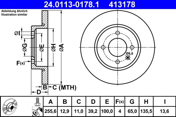 ATE 24.0113-0178.1 - Спирачен диск vvparts.bg