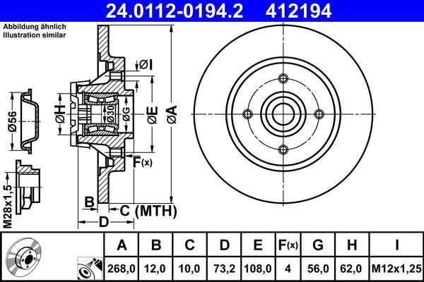 ATE 24.0112-0194.2 - Спирачен диск vvparts.bg