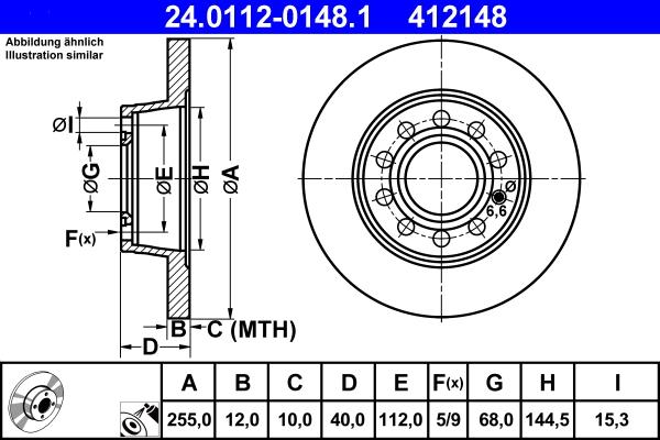 ATE 24.0112-0148.1 - Спирачен диск vvparts.bg