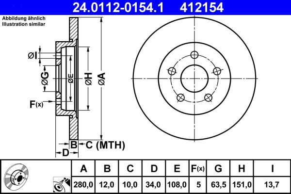 ATE 24.0112-0154.1 - Спирачен диск vvparts.bg