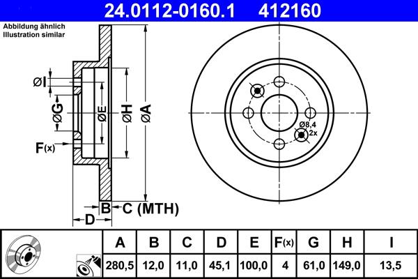 ATE 24.0112-0160.1 - Спирачен диск vvparts.bg