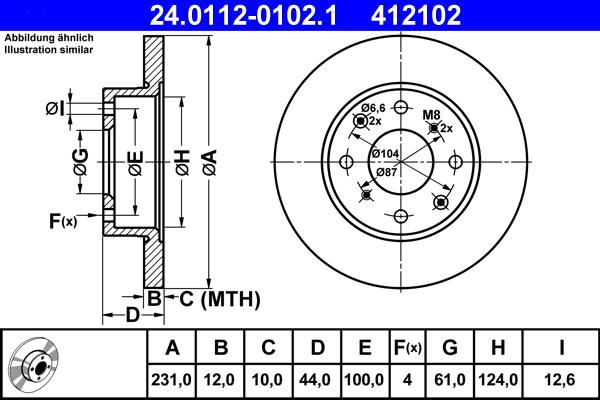 ATE 24.0112-0102.1 - Спирачен диск vvparts.bg