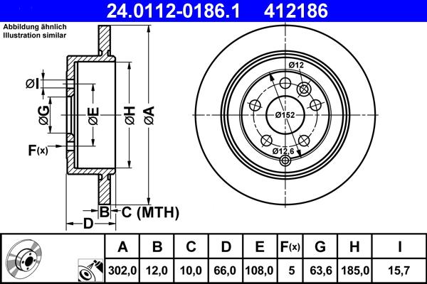 ATE 24.0112-0186.1 - Спирачен диск vvparts.bg