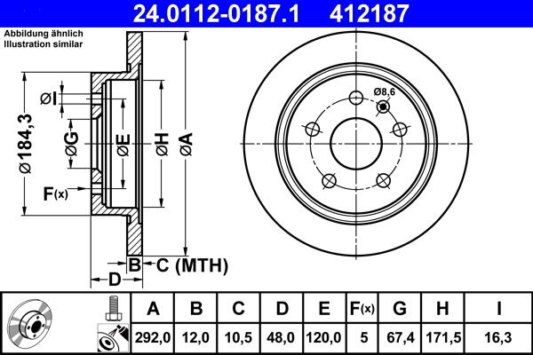 ATE 24.0112-0187.1 - Спирачен диск vvparts.bg