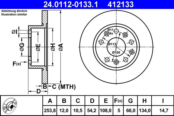 ATE 24.0112-0133.1 - Спирачен диск vvparts.bg