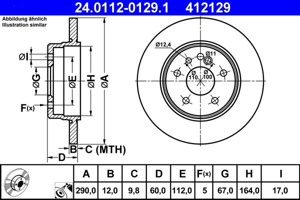 ATE 24.0112-0129.1 - Спирачен диск vvparts.bg