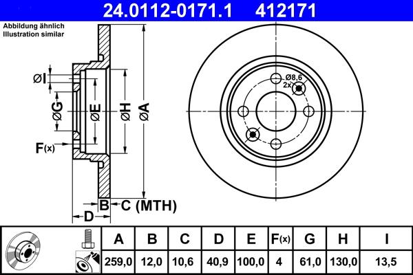 ATE 24.0112-0171.1 - Спирачен диск vvparts.bg