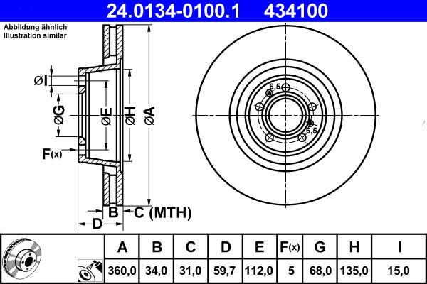 ATE 24.0134-0100.1 - Спирачен диск vvparts.bg