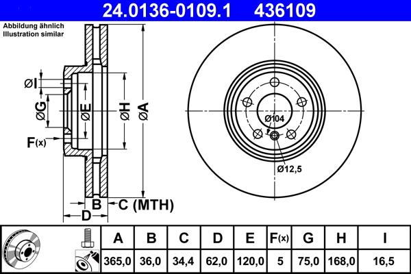 ATE 24.0136-0109.1 - Спирачен диск vvparts.bg