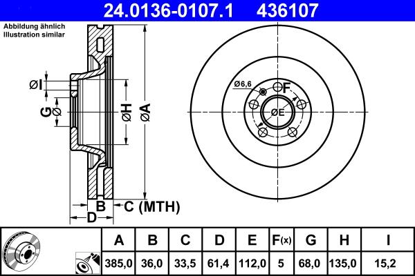 ATE 24.0136-0107.1 - Спирачен диск vvparts.bg