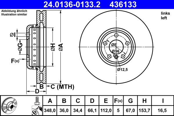 ATE 24.0136-0133.2 - Спирачен диск vvparts.bg