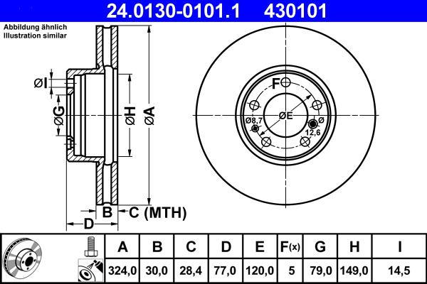 ATE 24.0130-0101.1 - Спирачен диск vvparts.bg