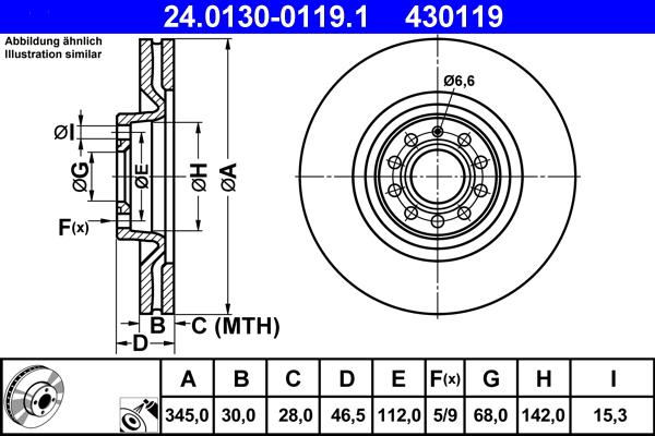 ATE 24.0130-0119.1 - Спирачен диск vvparts.bg