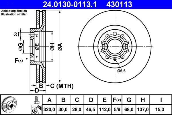 ATE 24.0130-0113.1 - Спирачен диск vvparts.bg