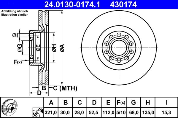 ATE 24.0130-0174.1 - Спирачен диск vvparts.bg