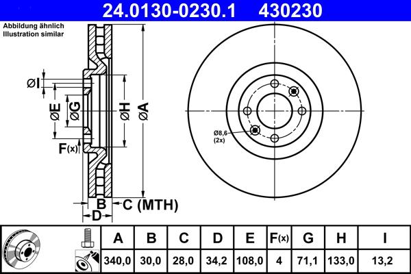 ATE 24.0130-0230.1 - Спирачен диск vvparts.bg