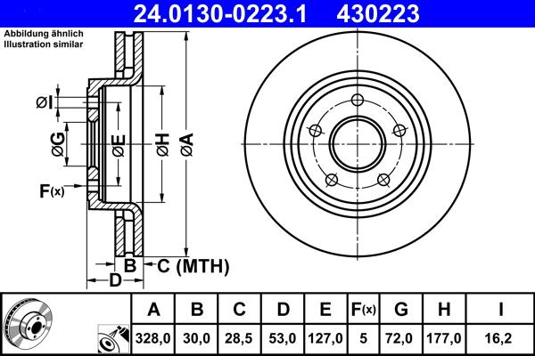 ATE 24.0130-0223.1 - Спирачен диск vvparts.bg