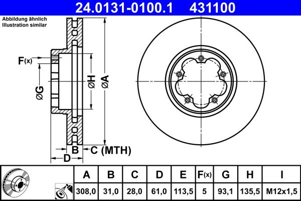 ATE 24.0131-0100.1 - Спирачен диск vvparts.bg