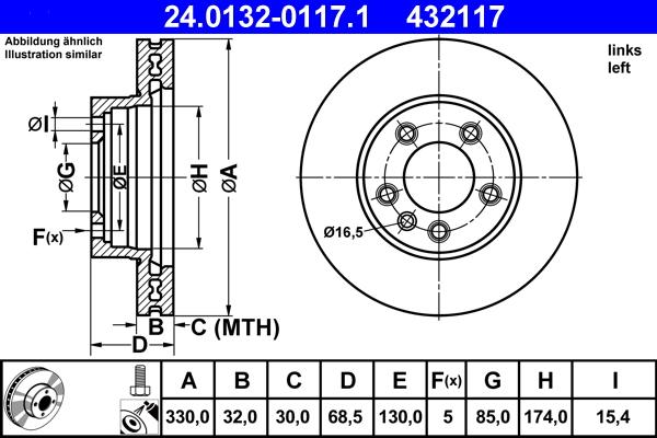 ATE 24.0132-0117.1 - Спирачен диск vvparts.bg