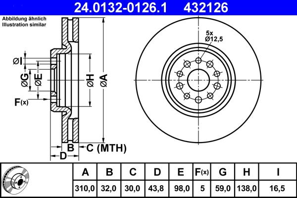 ATE 24.0132-0126.1 - Спирачен диск vvparts.bg