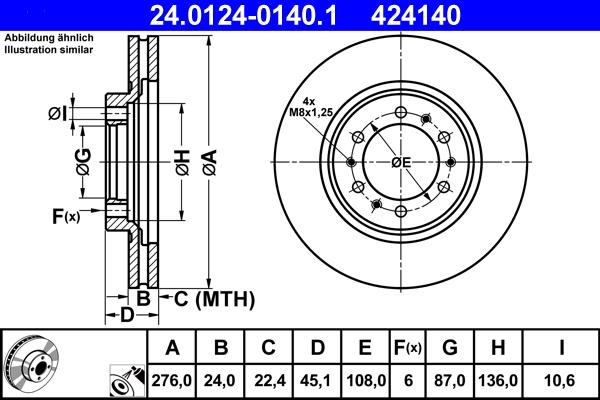 ATE 24.0124-0140.1 - Спирачен диск vvparts.bg