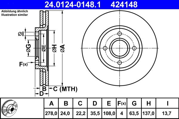 ATE 24.0124-0148.1 - Спирачен диск vvparts.bg