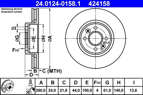 ATE 24.0124-0158.1 - Спирачен диск vvparts.bg