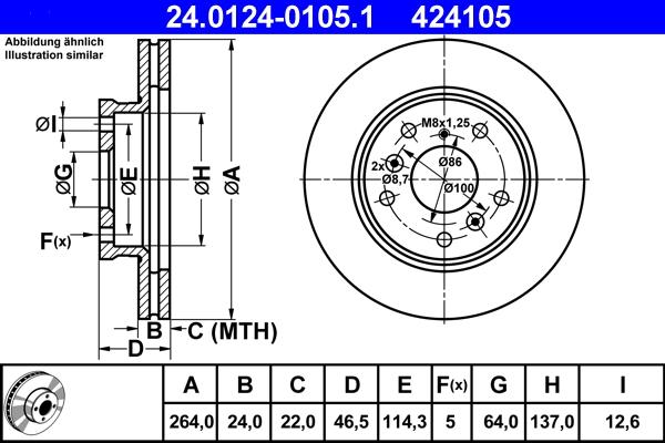 ATE 24.0124-0105.1 - Спирачен диск vvparts.bg