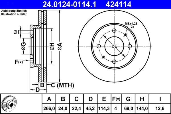 ATE 24.0124-0114.1 - Спирачен диск vvparts.bg