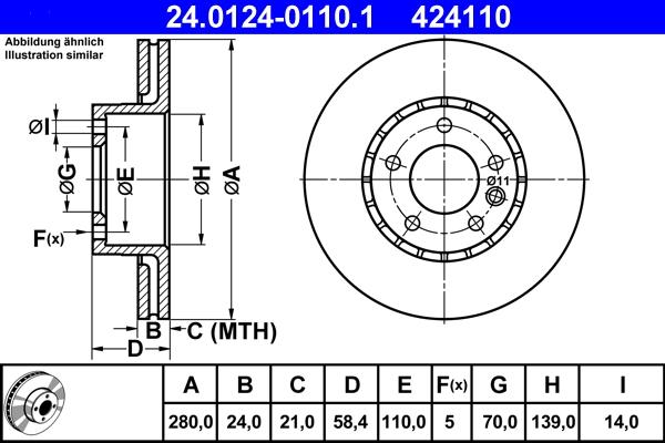 ATE 24.0124-0110.1 - Спирачен диск vvparts.bg