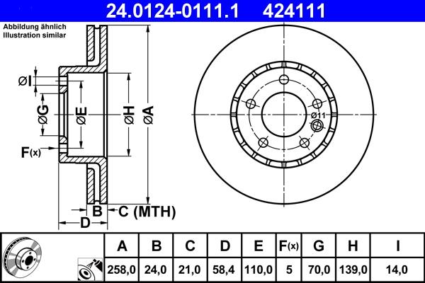 ATE 24.0124-0111.1 - Спирачен диск vvparts.bg