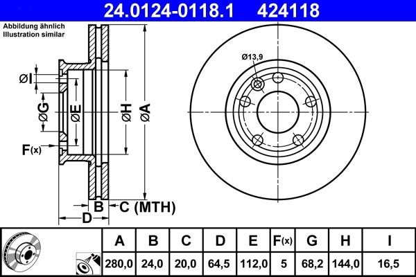 ATE 24.0124-0118.1 - Спирачен диск vvparts.bg