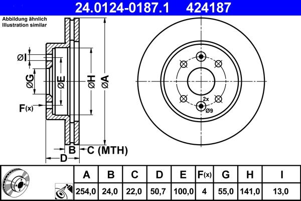 ATE 24.0124-0187.1 - Спирачен диск vvparts.bg