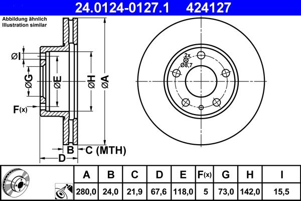 ATE 24.0124-0127.1 - Спирачен диск vvparts.bg