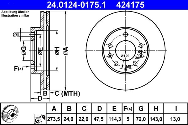ATE 24.0124-0175.1 - Спирачен диск vvparts.bg